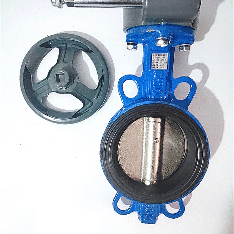 埃美柯涡轮蝶阀827铸铁对夹蝶阀D371X-16手动软密封阀门DN40至200 - 图1