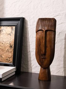 现代简约艺塑术脸雕摆人美式乡村创意装饰品桌面玄关样件板A130间