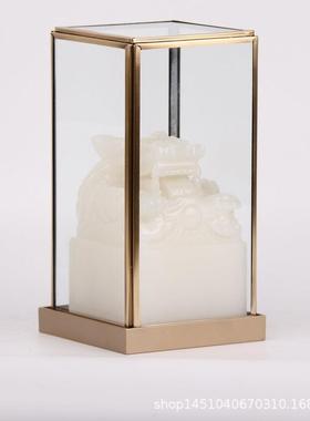 新中式玉玺龙印铜玻摆璃罩板件样OWA楼房售处书房博古架桌面装饰