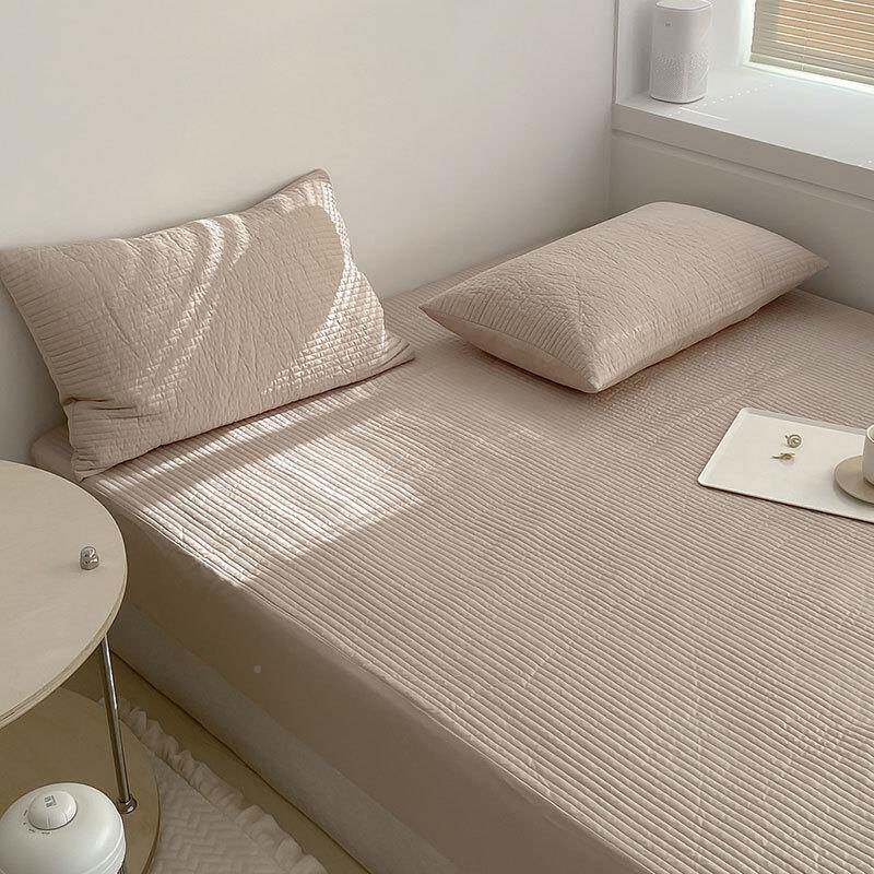 xyF76H9J7Jt在耳边棉直条缝全床笠三件套罩席梦思纯棉夹绗棉单件 - 图0