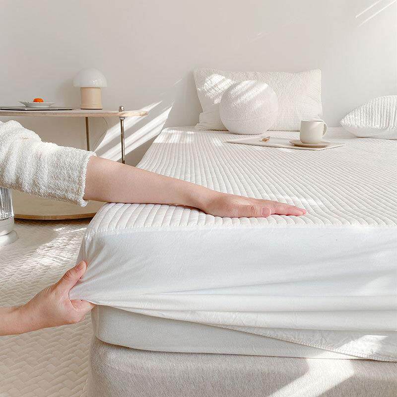 xyF76H9J7Jt在耳边棉直条缝全床笠三件套罩席梦思纯棉夹绗棉单件 - 图1