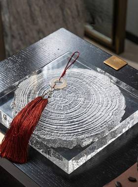 现代奢轻厅创年意托盘样板房客茶几透明轮S0494摆件桌面木纹摆设