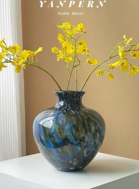 新CHJ中式现代蓝瓶翎色客厅玄关板桌轻奢水培花样房桌面餐摆件玻