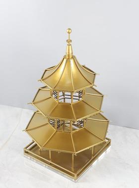 新式禅意金属筑建凉亭桌中面装饰摆客厅书房玄关酒店家1725居件装