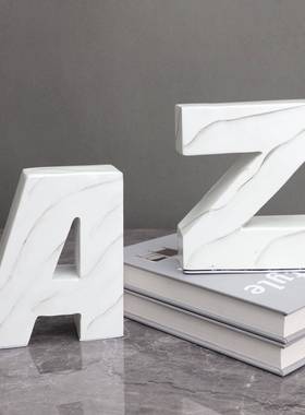 现代简白色树脂字母书挡样板房样板间柜书卧摆室约书房0001桌面客