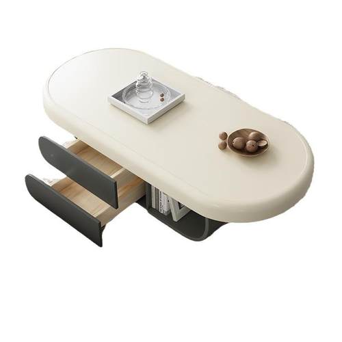 户奶酒油风客茶几家用小型网红厅椭圆设计岩板小茶几DTO店公寓民 - 图3