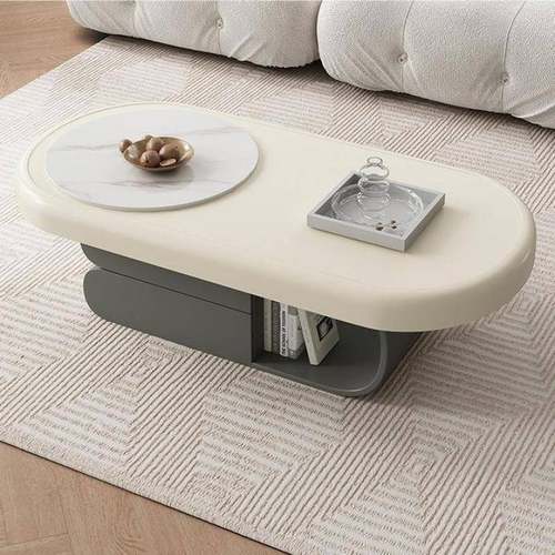 户奶酒油风客茶几家用小型网红厅椭圆设计岩板小茶几DTO店公寓民 - 图1