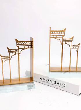 新中公式样水晶金属建筑牌坊书挡板0004间装书房办室书桌客厅饰品