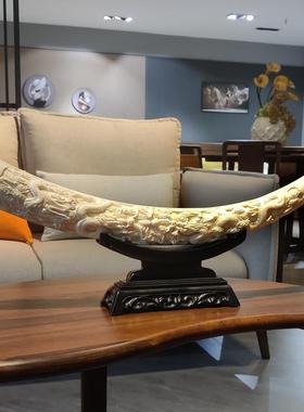 中式彷真象公牙摆招财电视柜玄关博古架装ROR饰雕刻件办室桌面品