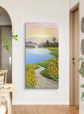日出东方手绘油画高山流DXB水立景体饰画客厅挂画入户玄关肌理风