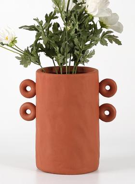 代双耳花瓶口大径花器AGI摆件简约餐玄关客厅电视柜茶几桌插花现