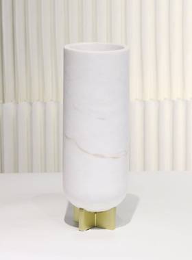 轻奢AWC几插圆柱大理石花瓶摆件客仿厅茶电视柜大口径花器花软装