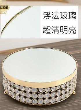欧式铁蛋盘三层水晶镜宽果盘边面金属蛋糕盘艺水果托盘婚糕庆摆件