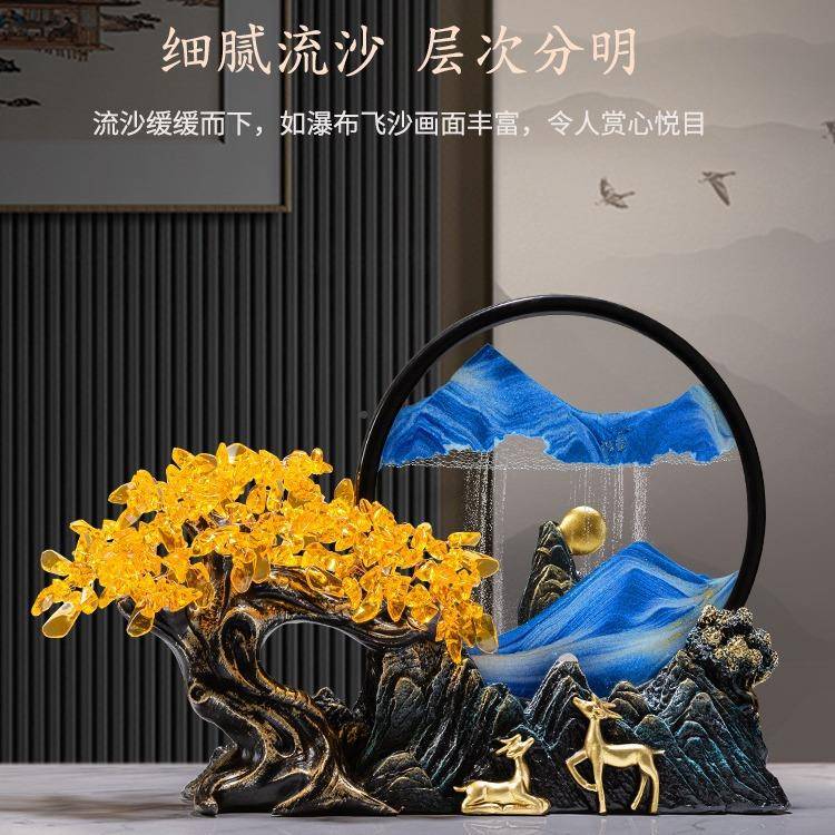黄水晶件发财树流沙画摆新中式办客厅玄关ZNE公室桌装饰面品 - 图2