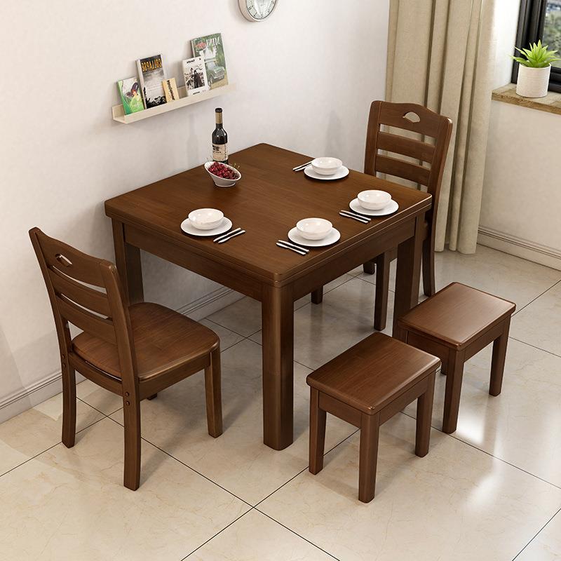 代简约全小户型饭桌式实木餐桌中椅组合正方形家用SWC现加厚原木 - 图2