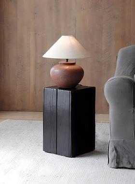 侘寂风黑色方形碳子实木JJU墩民宿原木花架雕展塑示化台木桩底座