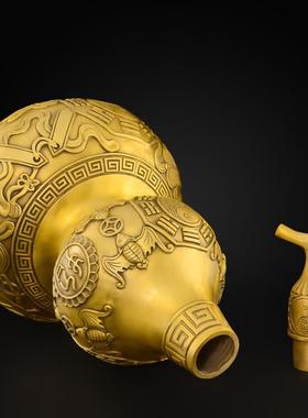 铜葫天芦客厅件一铜葫芦镇EMM口黄铜开盖空心八瓜葫芦屋摆入工艺