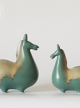 新中式陶瓷盘迎客松马到成功国画山水家居客厅博古架酒柜装饰摆件