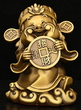 纯铜精品五猪摆件像五路财神家居办公室装饰黄铜站财神元宝福猪