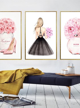 时尚服装店装饰画有框画女装店面壁画客厅组合彩妆海报挂画照片墙