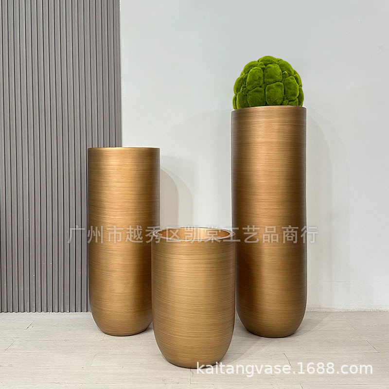 热销欧式玻璃钢圆柱型花器落地插花瓶商场酒店大厅花艺写字楼摆设 图4