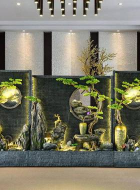 水屏风厅水景幕墙假山造景庭院鱼TB674647池水墙装饰酒店流客阳台