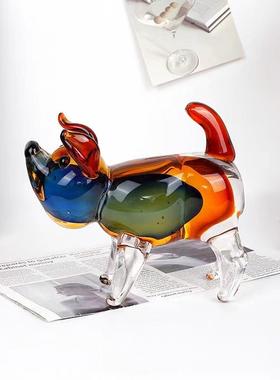 博山法纯手工反影琉璃狗件摆小狗工艺品客古厅玄关01电视饰柜软装