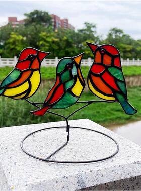 货源色彩玻璃百花小鸟摆件璃居窗台桌23062401面玻工家艺品太阳扑