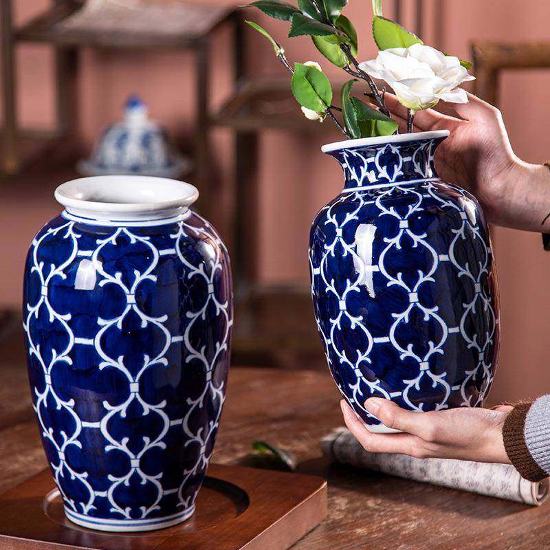 新中式高级感青花瓷复古花瓶客厅玄关装饰品摆件陶瓷创意插花花器,淘宝优惠券,粉丝福利购,淘宝优惠卷