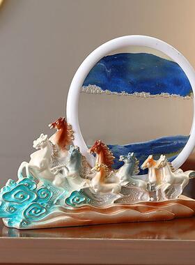 品创意八骏马流沙画件现代轻奢厅客办WZD公室家居装饰乔迁新居礼