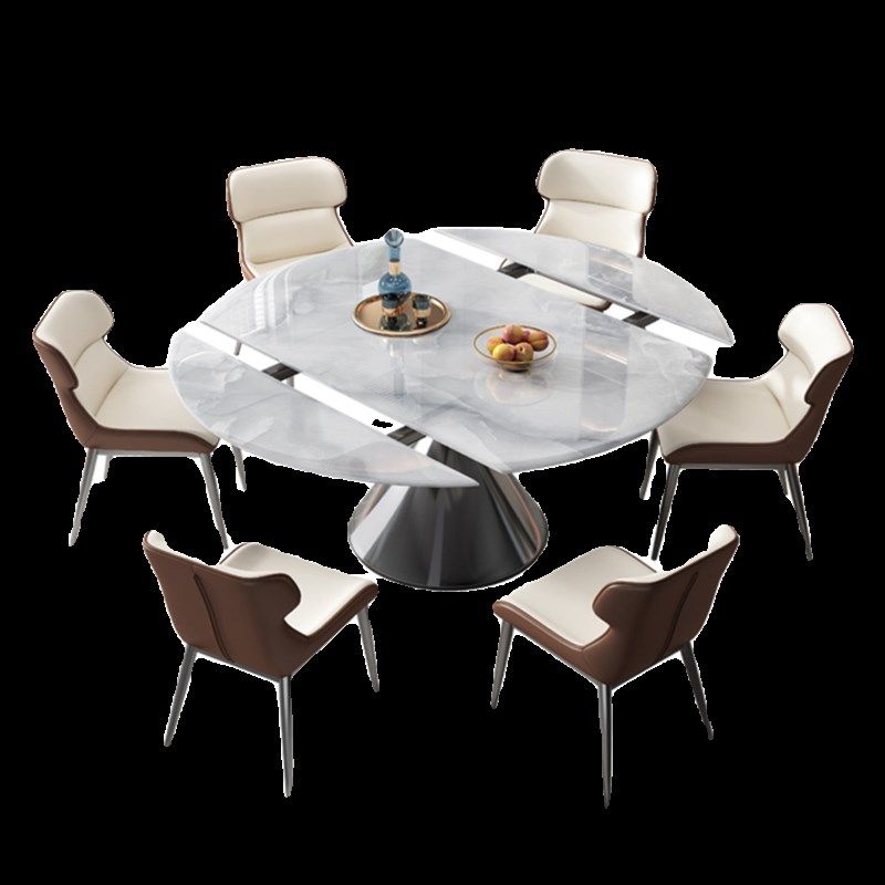 轻奢伸缩超晶石餐桌椅天然大理石圆桌家用小户型微晶石奢石吃饭桌,淘宝优惠券,粉丝福利购,淘宝优惠卷