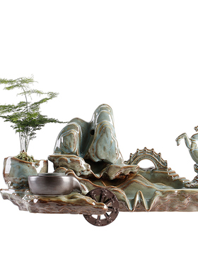 陶瓷自动循环流水鱼盆鱼池鱼缸流水搭配喷泉瀑布造景配件装饰摆件