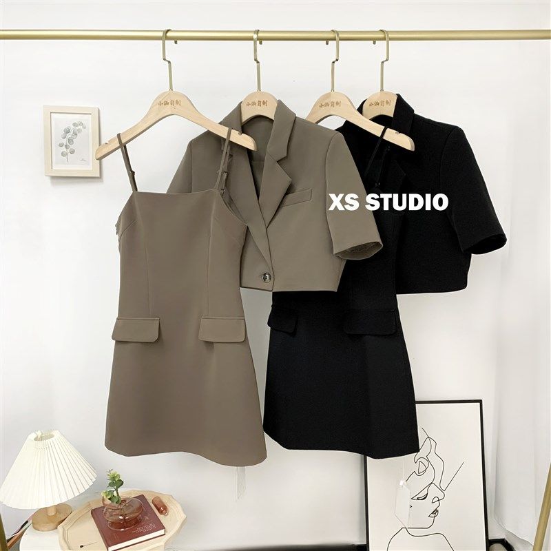 西装吊带连衣裙套装女2025春秋新性感高级显瘦百搭气质收腰a字裙,淘宝优惠券,粉丝福利购,淘宝优惠卷