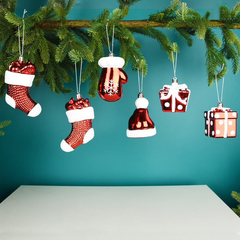 圣诞装饰品红白彩绘圣诞帽袜子手套礼物盒套装吊饰圣诞树装饰挂件,淘宝优惠券,粉丝福利购,淘宝优惠卷