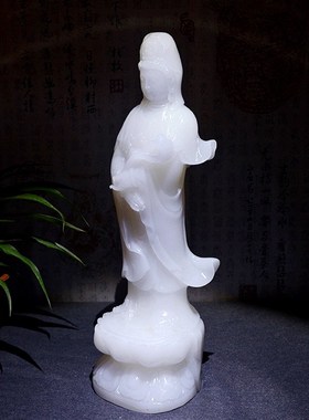 天然白玉观音吉祥保平安健康摆件家居客厅房间大堂摆件