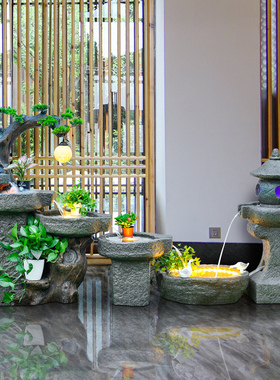 阳台办公室餐厅庭院客厅装饰品布置花园景观流水摆件喷泉石磨鱼池