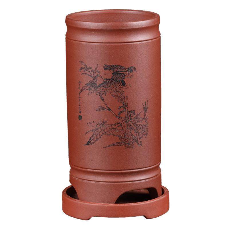 宜兴紫砂花盆园签筒古红泥中号QGJ兰花菖盆带座多肉蒲底盆艺花卉,淘宝优惠券,粉丝福利购,淘宝优惠卷