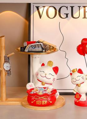 招财猫喜庆置托盘摆居件入户玄关钥匙qpmj收纳乔迁架新礼物鞋柜物