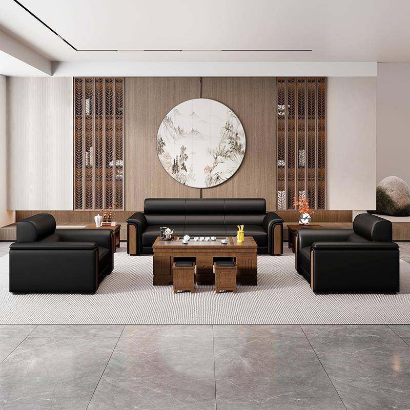 新款办公室沙发茶几组合现代商务会客接待区茶台一体式三人位皮艺,淘宝优惠券,粉丝福利购,淘宝优惠卷