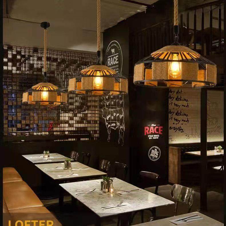 具现代简约餐厅工业风灯灯麻绳灯138罩装吊吊灯吧台复古灯饰麻绳,淘宝优惠券,粉丝福利购,淘宝优惠卷