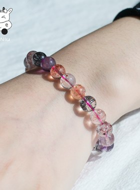 牛妞妞 高品质 超级七天然水晶手链女紫发晶 三轮骨干 招桃花招财
