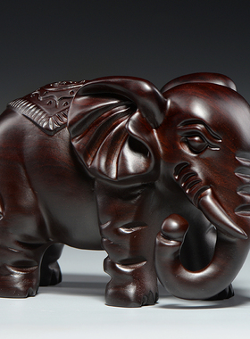 黑檀木大象雕刻摆件红木家居办公室木头象装饰工艺品开业新居送礼