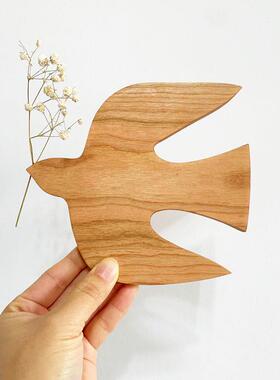 樱桃木鸟挂件墙壁挂饰原木家居纯小燕子手工风实木温馨工艺品装饰