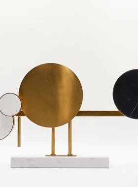 现代轻奢软装样板房售处客楼厅具家金ZDJ装属圆形大理石底座摆件