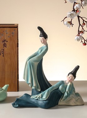 中式造景古风仕女摆件只此青绿文创茶室禅意布置电视柜中古装饰品