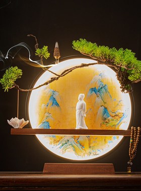 禅意李白陶瓷雕像古代人物 USB灯圈创意博古架茶室工艺品装饰摆件