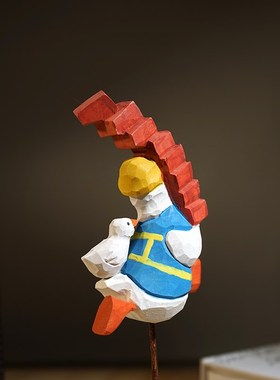 【今天也要加油搬砖鸭】手工木雕小摆件创意办公室桌面工位装饰品