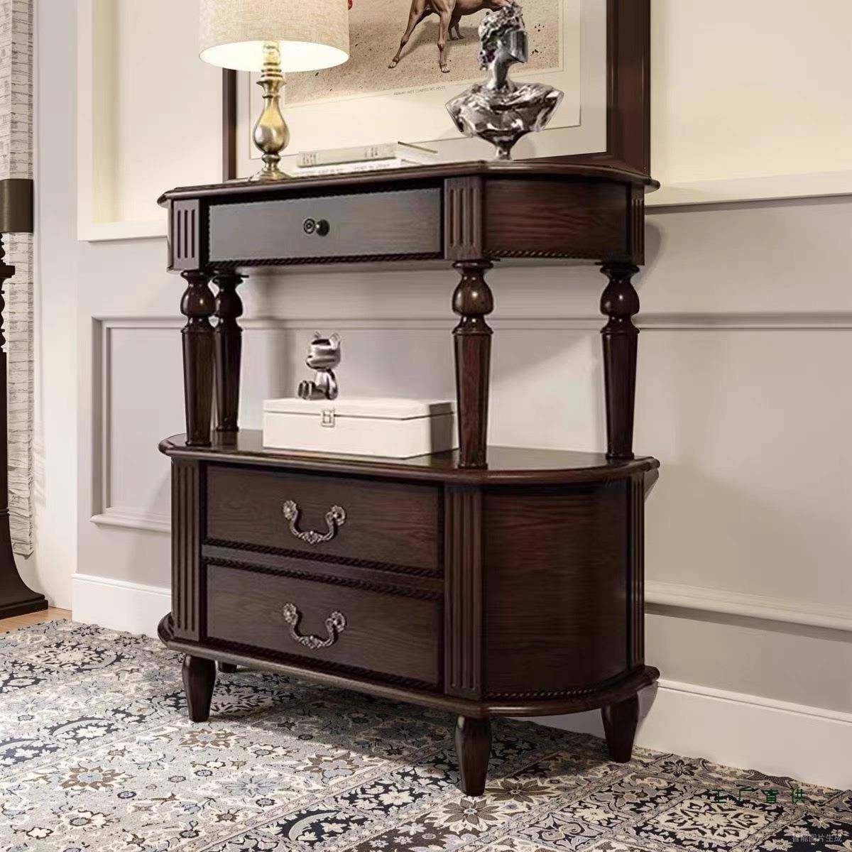 美式全实木圆客玄关桌厅入户半玄关台厅复古玄关柜门靠墙过GLY道,淘宝优惠券,粉丝福利购,淘宝优惠卷