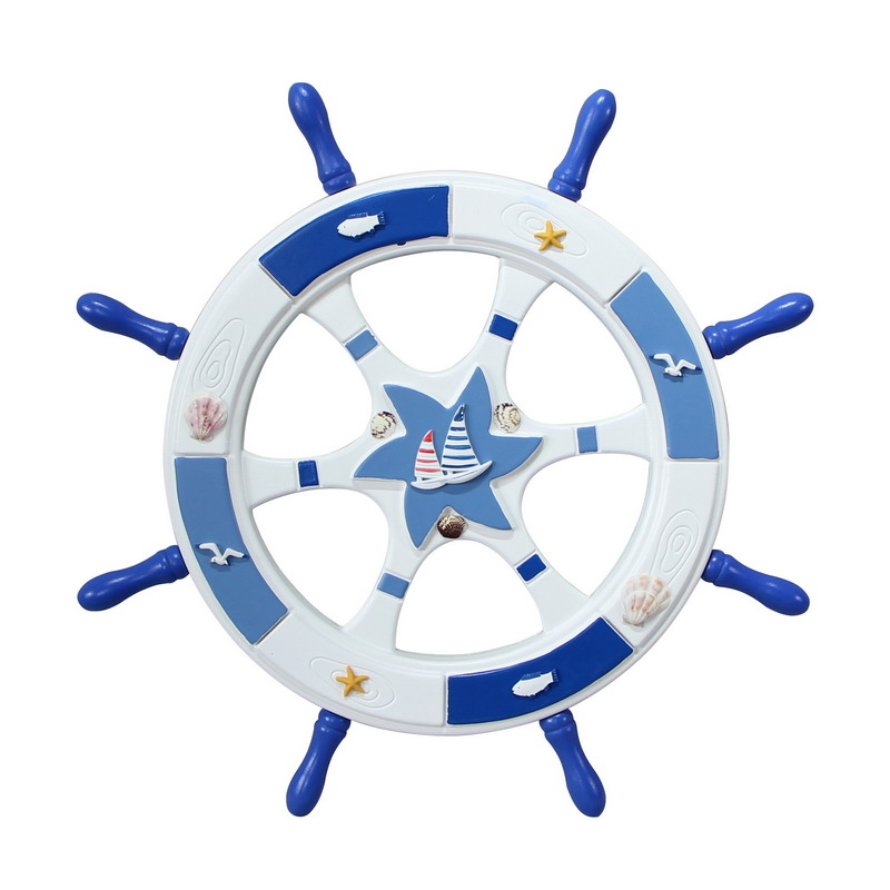 地中海风格木质方向盘船舵海洋墙饰壁饰挂件客厅酒吧墙面舵手装饰 - 图1