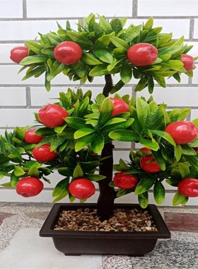 家居饰品摆件塑料假果树仿真寿桃客厅酒柜卧室乔迁招财创意工艺品